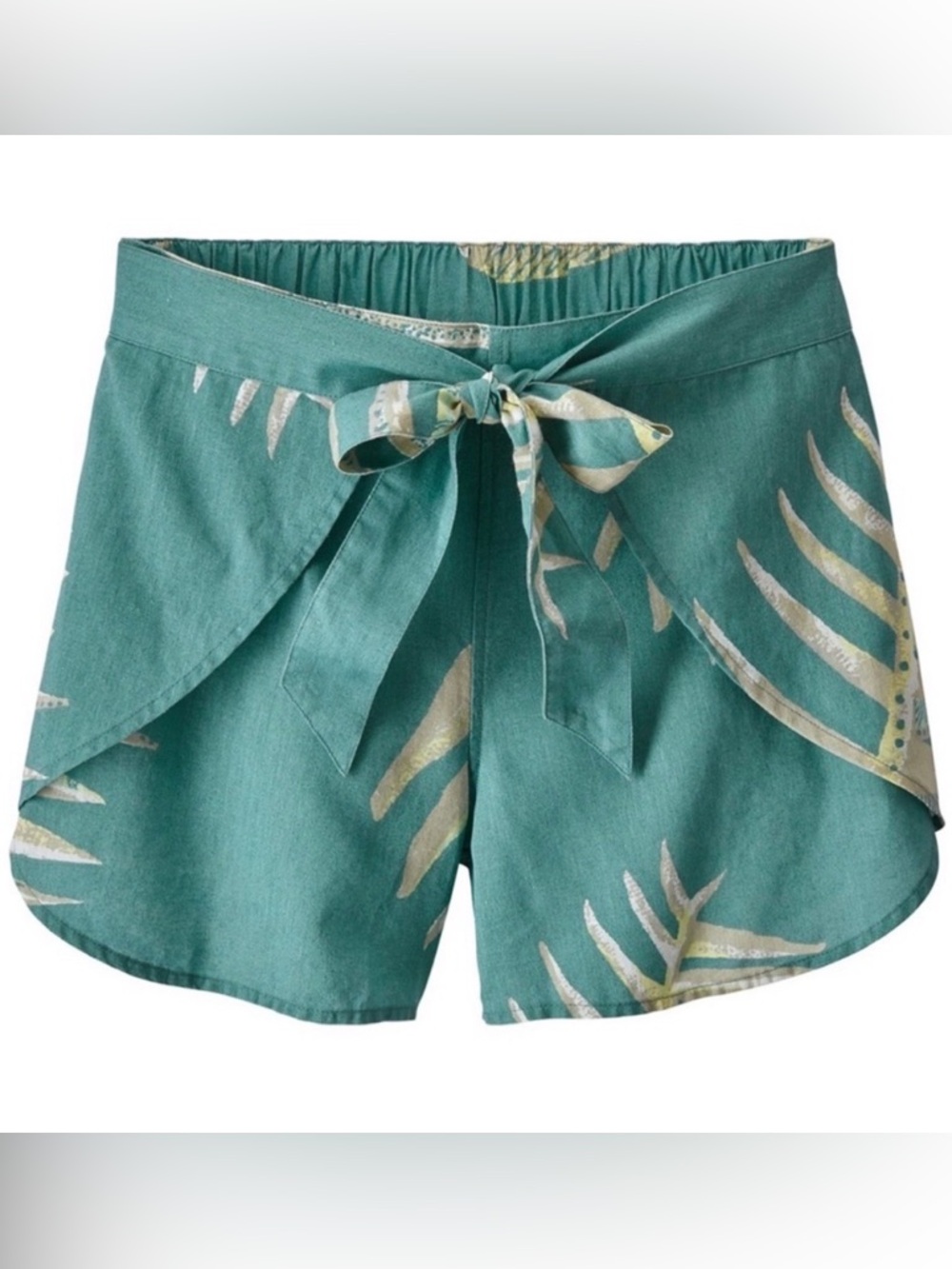 Patagonia Garden Island Faux Wrap Hemp Shorts - Teal Tropical Palm Print Medium